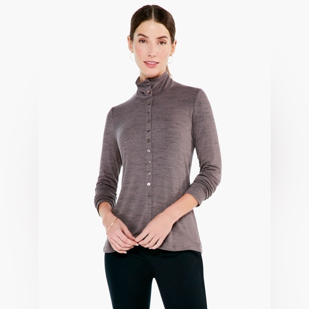 *NWT* NIC + ZOE Spacedye Button Mock Turtleneck Soft Brown Size Large